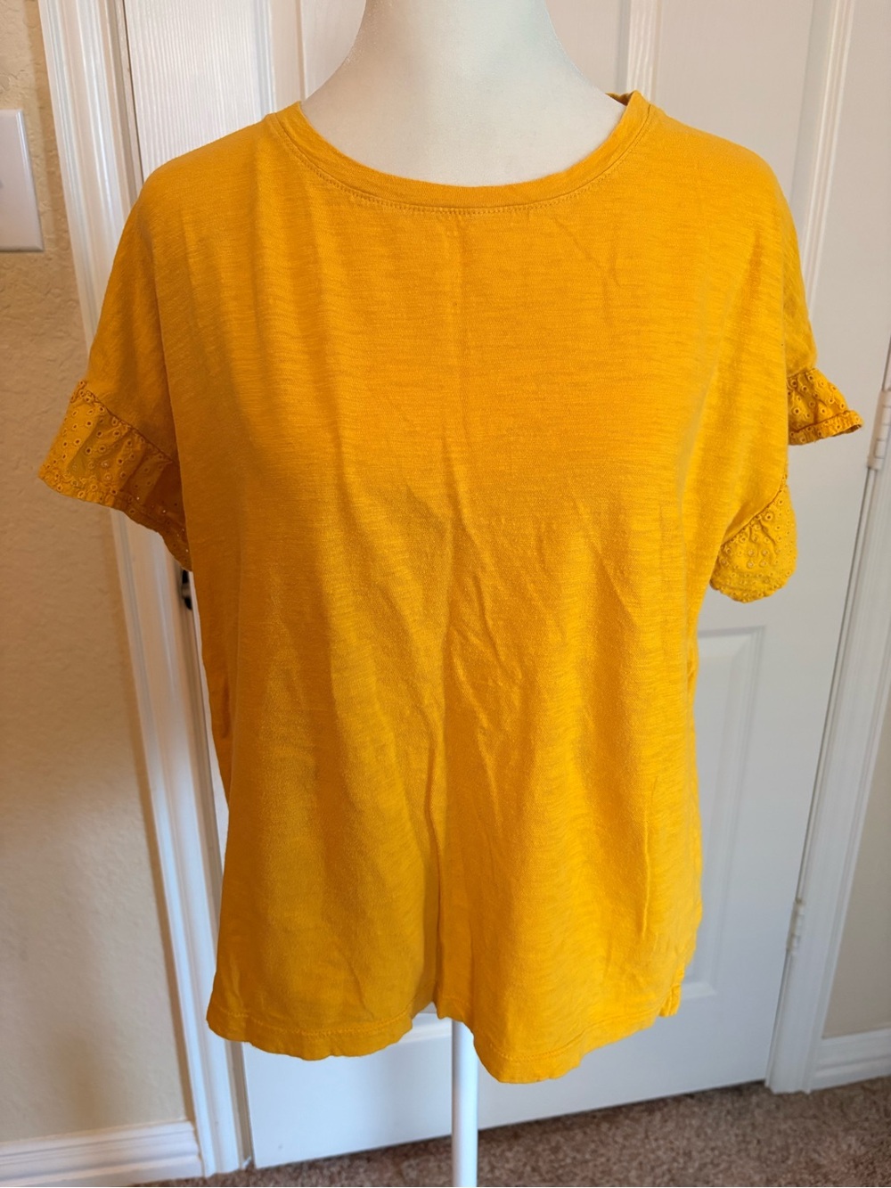 Old Navy Golden Yellow Short Sleeve Tee with Eyelet Ruffle Sleeves
